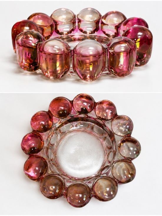 Other - Vintage Pink Bubble Glass Candle Holder Scandinavian Style Art Glass Mid-Century